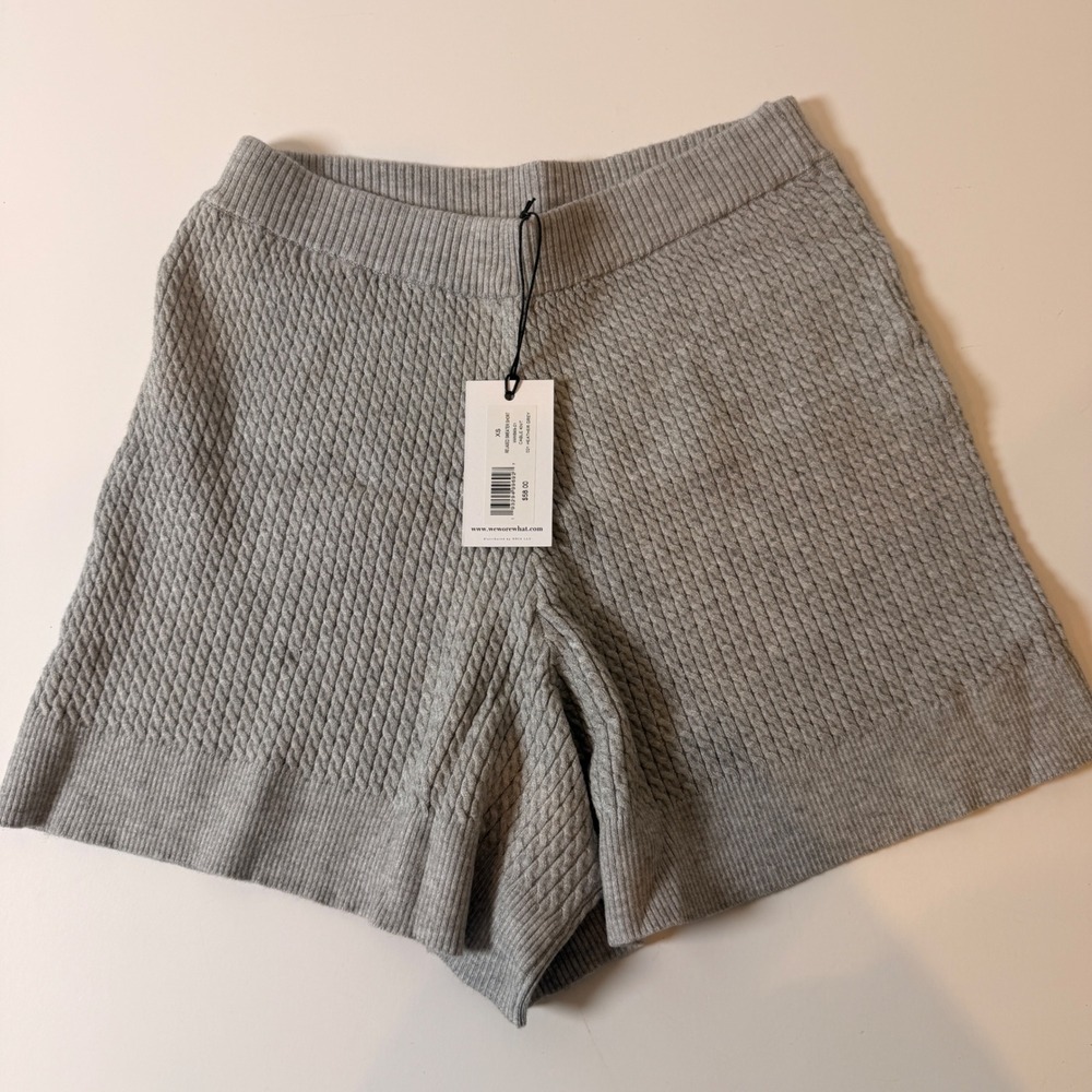 WeWoreWhat Relaxed Sweater Short Heather Grey Cable Knit XS